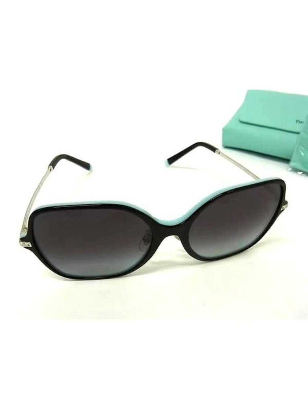 Tiffany & Co Sunglasses Asian Fit Black Light Blue Silver Acetate Metal Eyewear